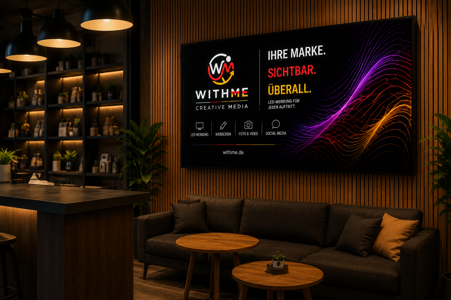 LED-Werbung im Innenbereich eines Unternehmens